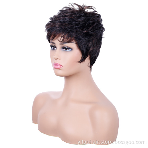 Wholesale Pixie Cut Short black Brown Synthetic Wigs For women Very Short Pixie Cut Synthetic Black Natural Color Hair Wig